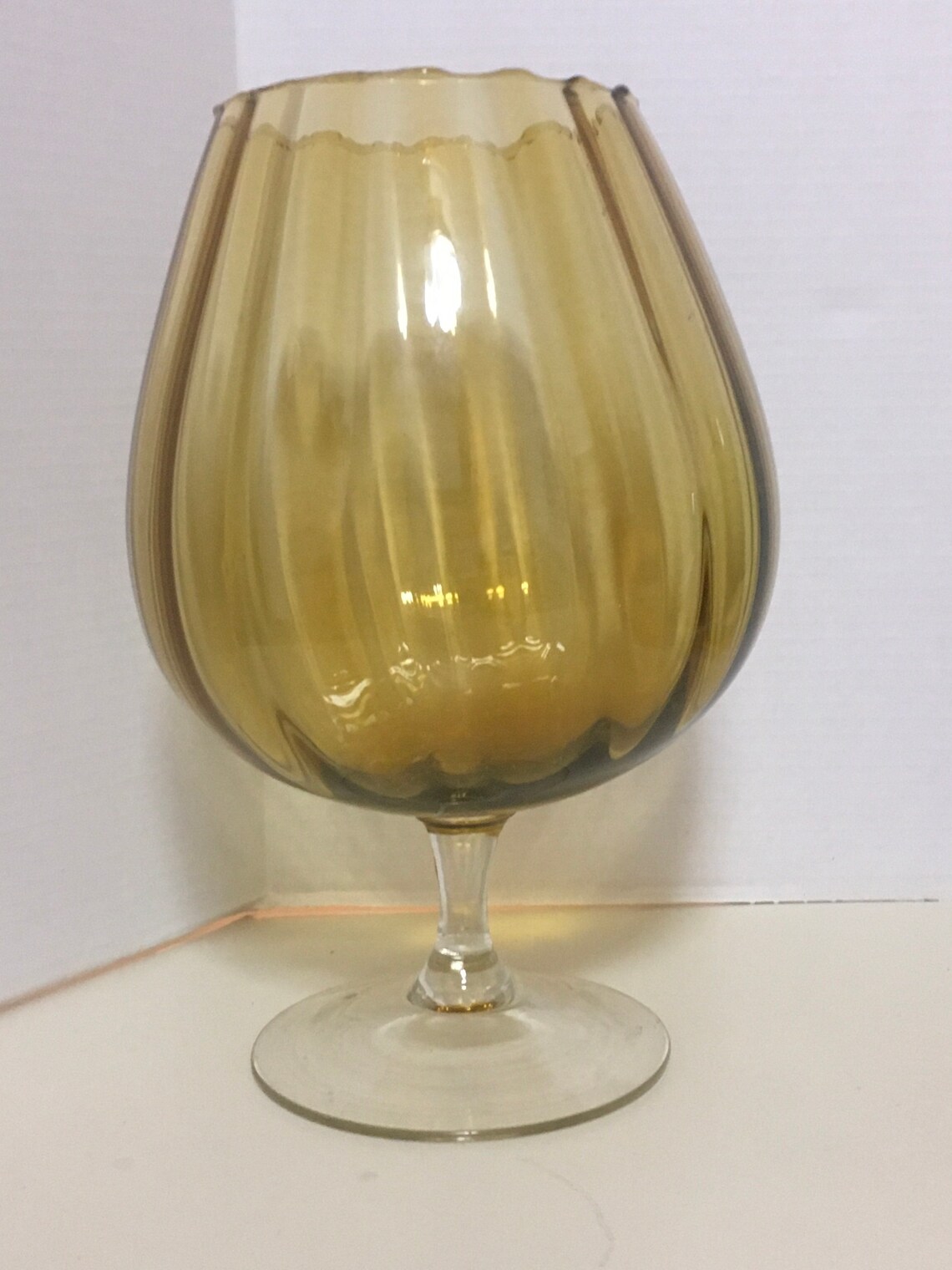 Vintage Giant Brandy Snifter Vase 12 Amber Optic Mid Etsy