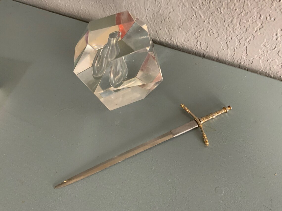 Crystal Excalibur Sword in Stone Letter Opener Desk Top Etsy