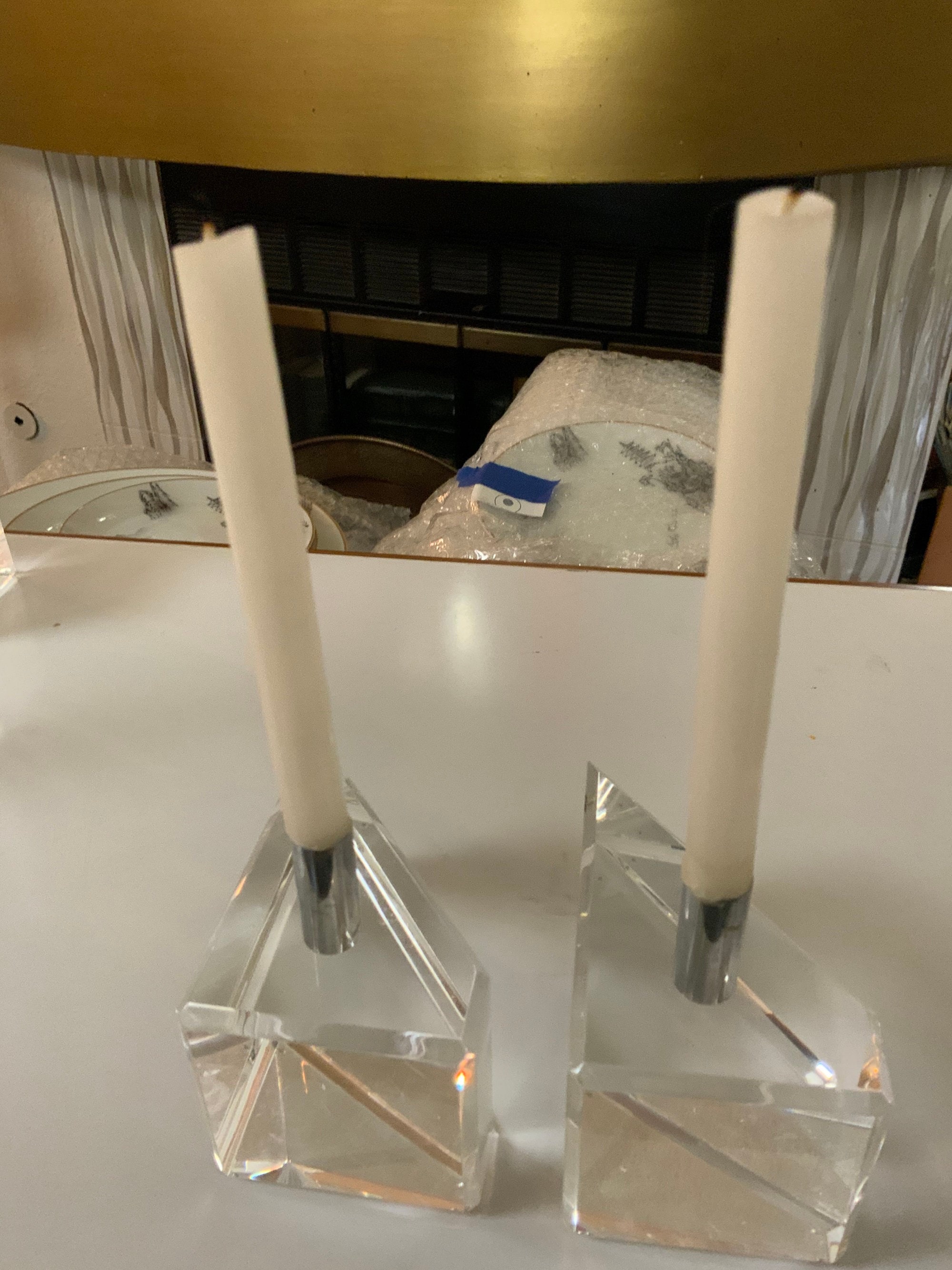 Vintage Acrylic Lucite Candle Holders w Candles One Pair Clear Etsy