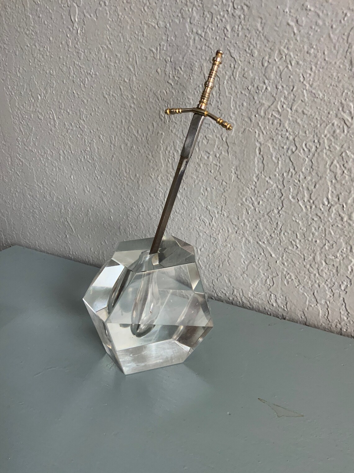 Crystal Excalibur Sword in Stone Letter Opener Desk Top Etsy