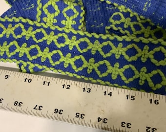 Vintage, MCM, Trim, Blue, Green, 3&quot;, wide, 4. yards, length, Cotton, 1960&#39;s, 1970&#39;s, Mid-Century, Modern