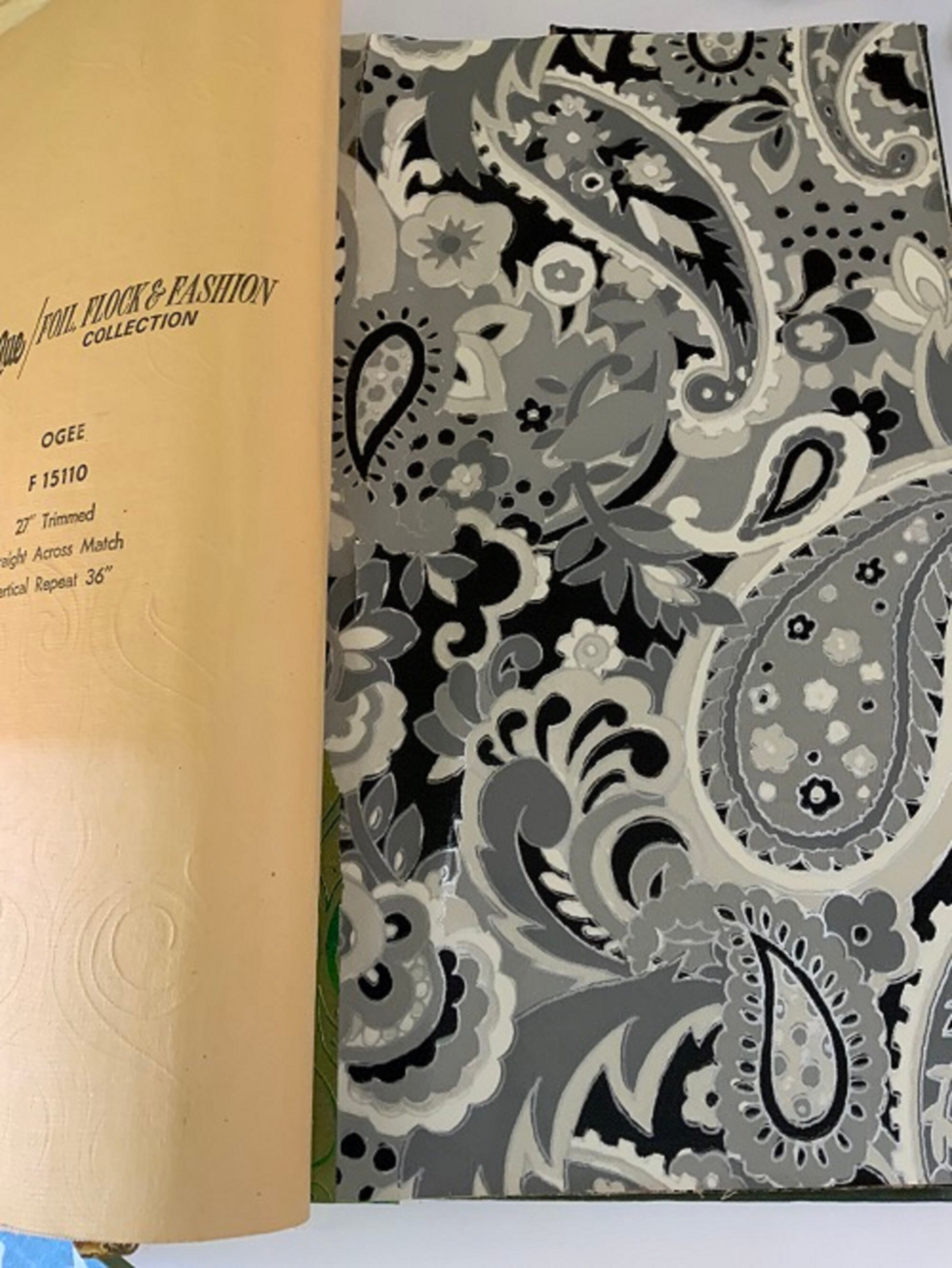 Vintage Wallpaper Book Foil Wallpaper Flocked Wallpaper Mid | Etsy