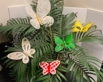 Vintage, Butterfly, Picks, Clips, Wire, Clip, Red Gingham, White, Feather, Yellow, Green, Bouquets, Stems, Plants, Wreaths, Decor