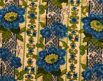 Vintage, Linen, Cotton, Blend, 5th, Ave, Designs, 1960's, 1970's, Mid-Century, Floral, 56" x 55.5"