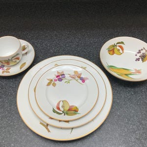 Royal, Worchester, Eversham, Gold, Porcelana, Naczynia stołowe, Obiad, Sałatka, Deser, Talerze, Zupa, Miski,