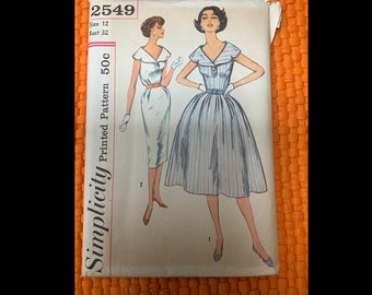 Vintage, Sewing, Pattern, Simplicity, 1950's, One Piece, Dress, 2549, Size, 12, Misses, with, Two, Skirts