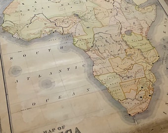 Antique, Map, Chart, 1903, Pull, Down, School, Vintage, on, Rod, Original, of, Africa