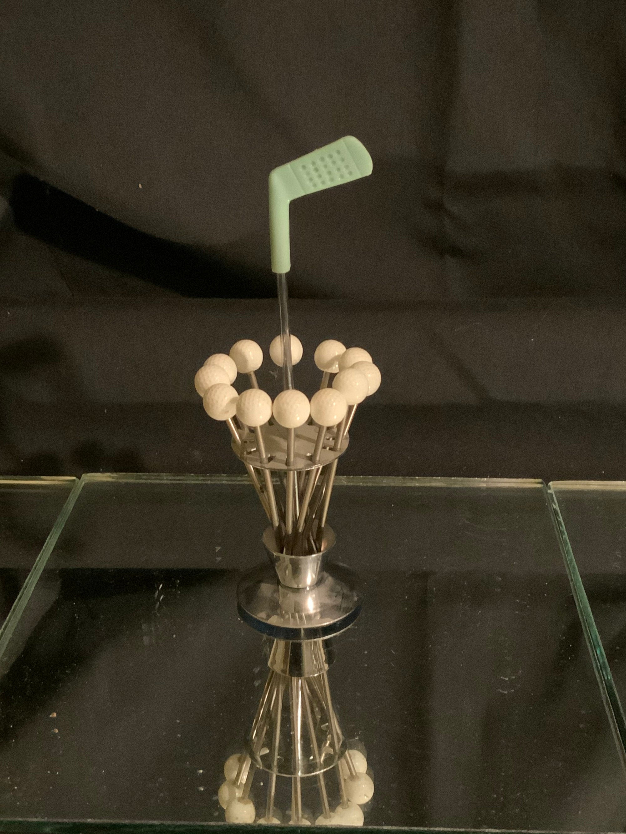 Vintage Cocktail Pick Set in Holder Golf Balls Topped Picks Etsy