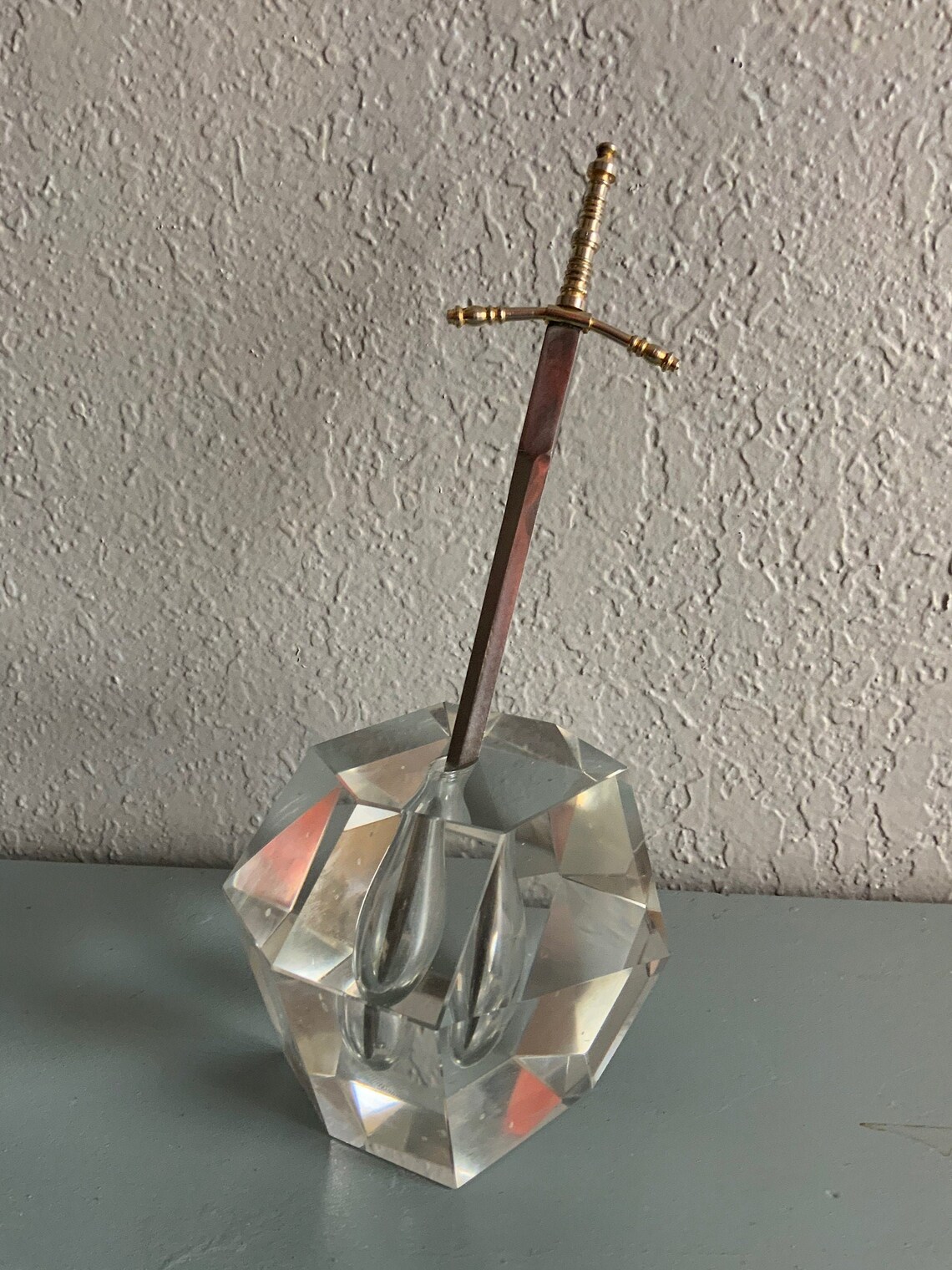 Crystal Excalibur Sword in Stone Letter Opener Desk Top Etsy