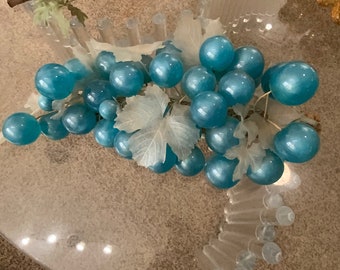 Lucite, Grapes, Vintage, 1960's, Blue, Pearl, 17, Inch, Bunch, MCM, Mid-Century, Modern