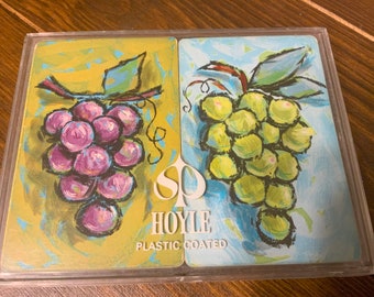 Grapes, Cards, Vintage, Mid-Century, Double Deck, Bridge, Turquoise, Green, 1960&#39;s, In Original Box