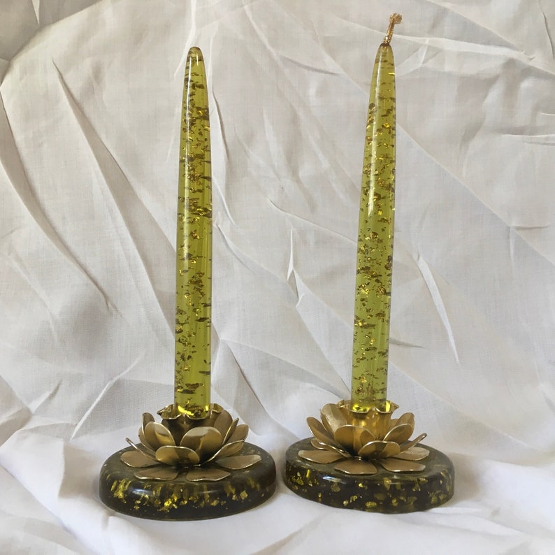 Vintage Lucite with Metal Flake Candles and Matching Candle Etsy