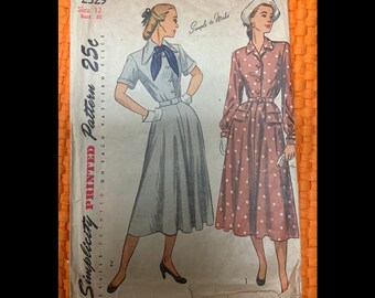 Vintage, Sewing, Pattern, Simplicity, 1940's,  1950's, Misses, 2329, One, Piece, Dress, Size, 12