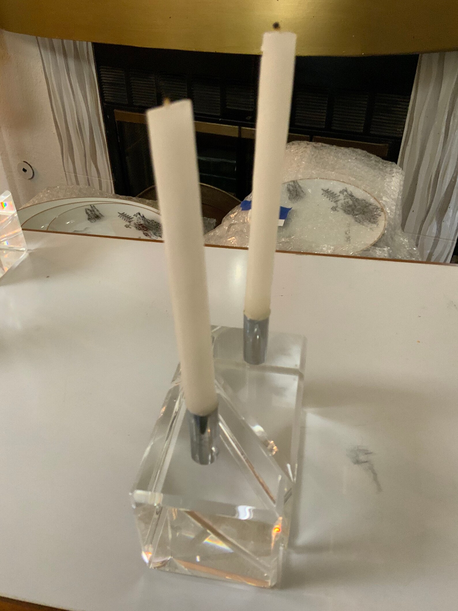 Vintage Acrylic Lucite Candle Holders w Candles One Pair Clear Etsy