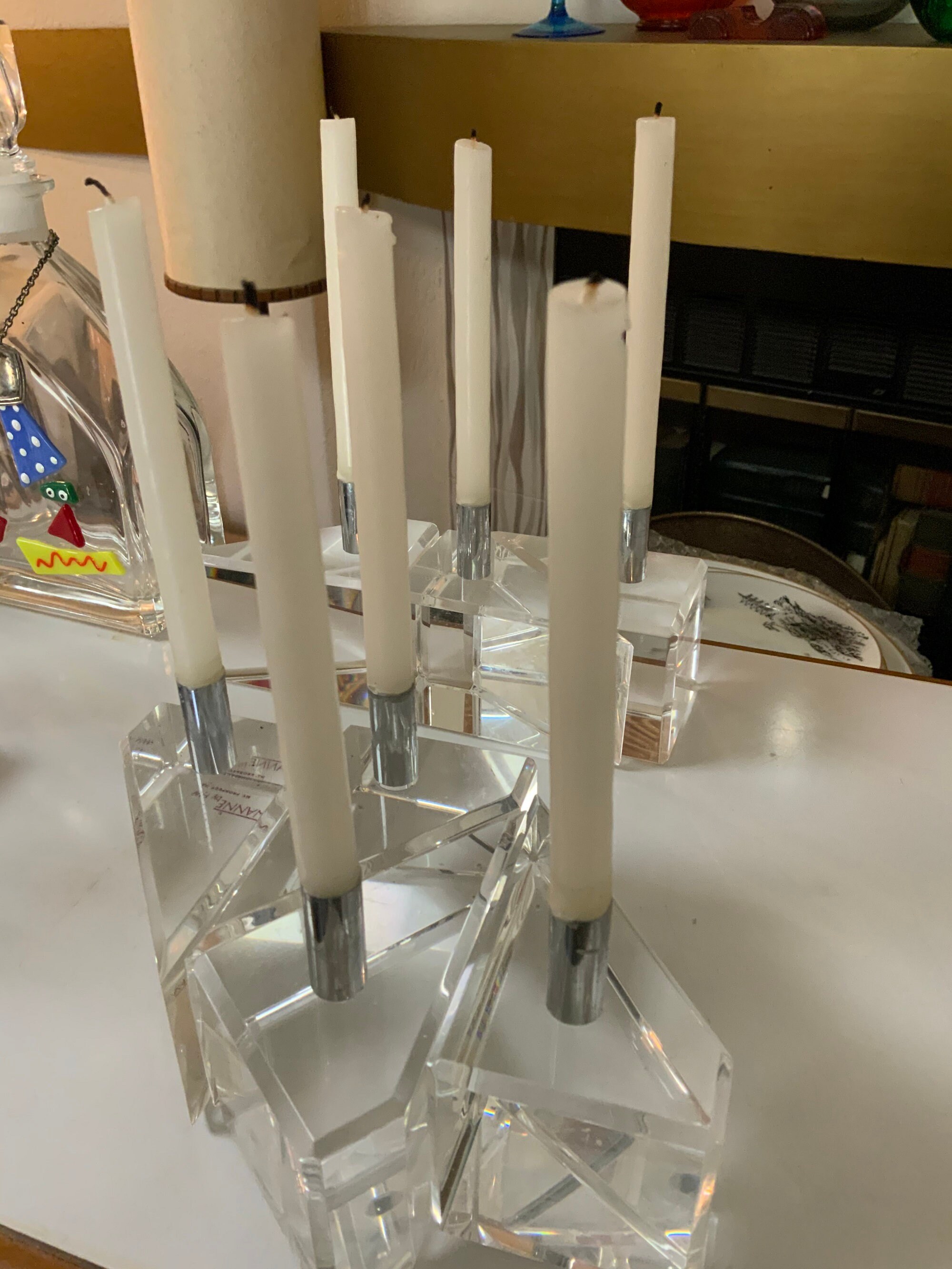 Vintage Acrylic Lucite Candle Holders w Candles One Pair Clear Etsy