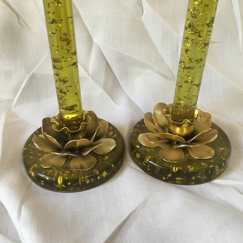 Vintage Lucite with Metal Flake Candles and Matching Candle Etsy