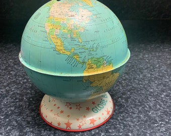 Metal, Globe, Bank, J Chein, Co, Tin, Litho, Vintage,