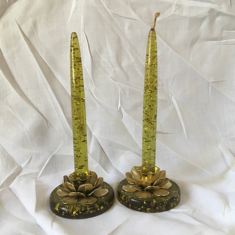 Vintage Lucite with Metal Flake Candles and Matching Candle Etsy