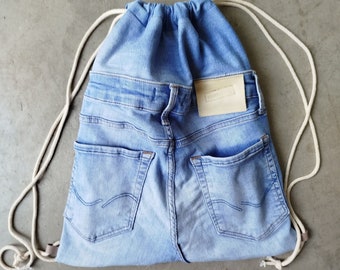 Backpack made from old jeans sports bag