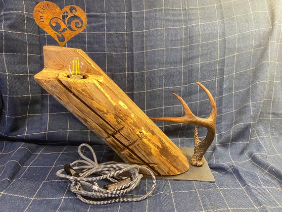Reclaimed Wood Lamp Desk Lamp Wooden Beam Rustic Country House UNIKAT