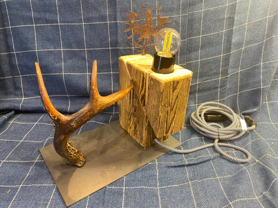 Reclaimed Wood Lamp Desk Lamp Wooden Beam Rustic Country House UNIKAT Shabb