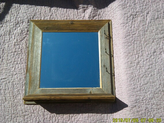 Reclaimed wood mirror with key board and shelf Volksksunst Solid wood chopped beams Unique Handmade wooden beam Country house rustic wood