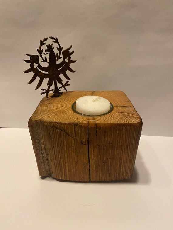 Tealight Holder Candle Holder Old Wood TIROL Unique Handmade Wooden Beam Edelrost Adler rustic wood