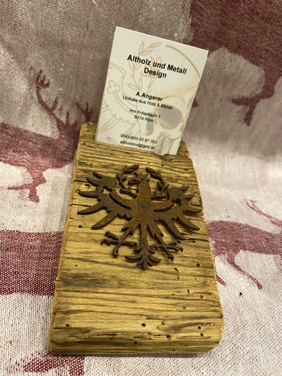 Old wood business card holder Tyrolean eagle folk art *UNIKAT*