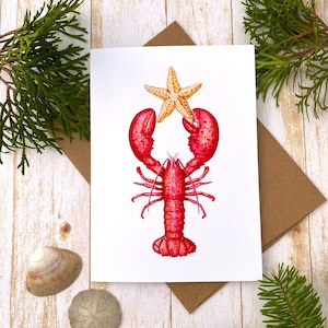 Lobster Christmas Card, 10 Card Set, Crustacean Core, Coastal Holiday Card, Prelude, Maine, Nautical Holiday Cards, Starfish, Lobster