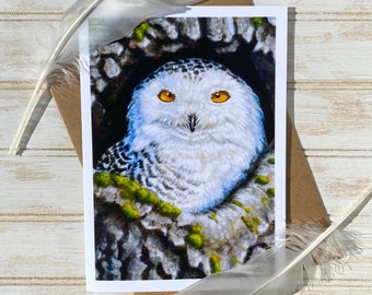 Snowy Owl Note Card, Owl Art, Owl Lover, Bird Painting, Owl Eyes, Snowy Owl Painting,Wildlife Art, White Owl, Owl Gift, Owl Stationery