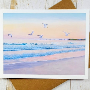 Sunset Painting Card, Seascape Greeting Card, Seagulls, Notecard, Ocean Art, Blank Card, Wave, Ocean Painting, Nature Painting, Cards, Beach