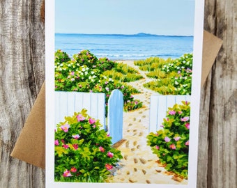 Beach Card, Maine Card, Art Cards, Maine Painting, Coastal Card, Maine Made, Maine Notecard, Maine Gifts, Coastal Beach Card, Beach Roses