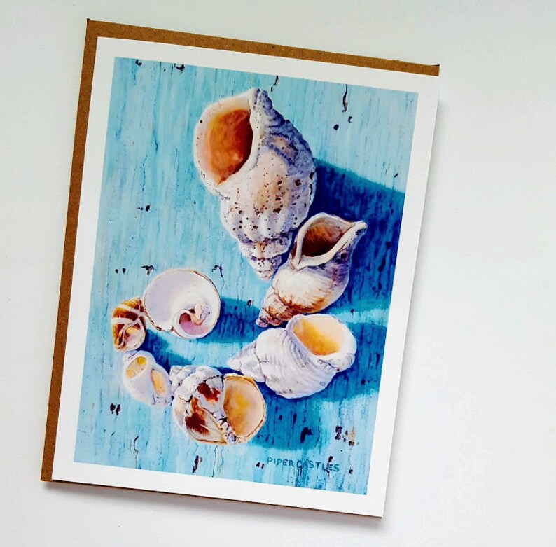 Shell Card Beach Shell Art Seashell Card Blank Shell Card - Etsy