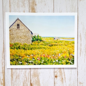 Farm Card, Barn Card, Ocean Card, Fine Art Card, Landscape Card, wildflower field Card, Wildflower Card, Maine Art, Aquarelle, Art d’art