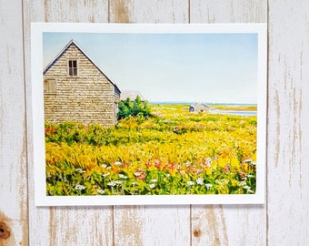 Farm Card, Barn Card, Ocean Card, Fine Art Card, Landscape Card, wildflower field Card, Wildflower card, Maine Art, Watercolor, Art Card