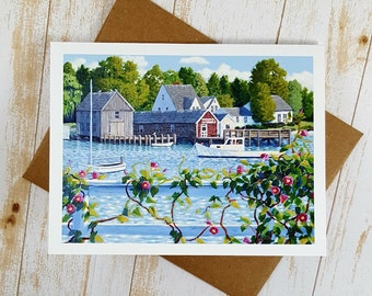 Maine, Card, Coastal Art, Note Card, Morning Glory, Greeting Card, Boat, Blank Cards, Nautical, Seaside Card, Maine Made, Maritime, Sailboat