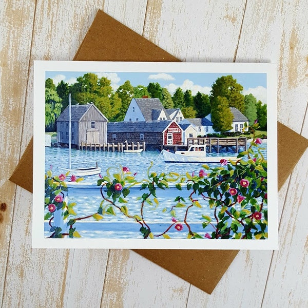 Maine, Card, Coastal Art, Note Card, Morning Glory, Greeting Card, Boat, Blank Cards, Nautical, Seaside Card, Maine Made, Maritime, Sailboat