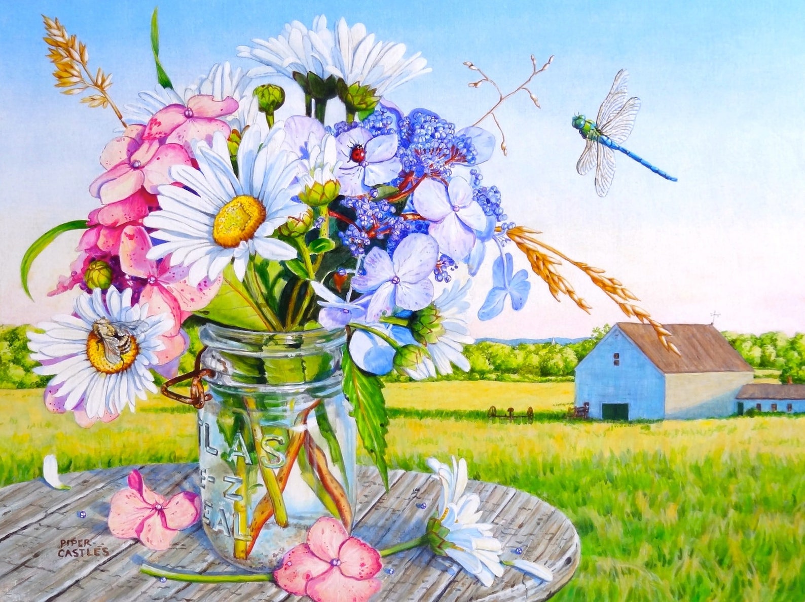 Daisy Art Print Mason Jar Painting Wild Flower Print Etsy