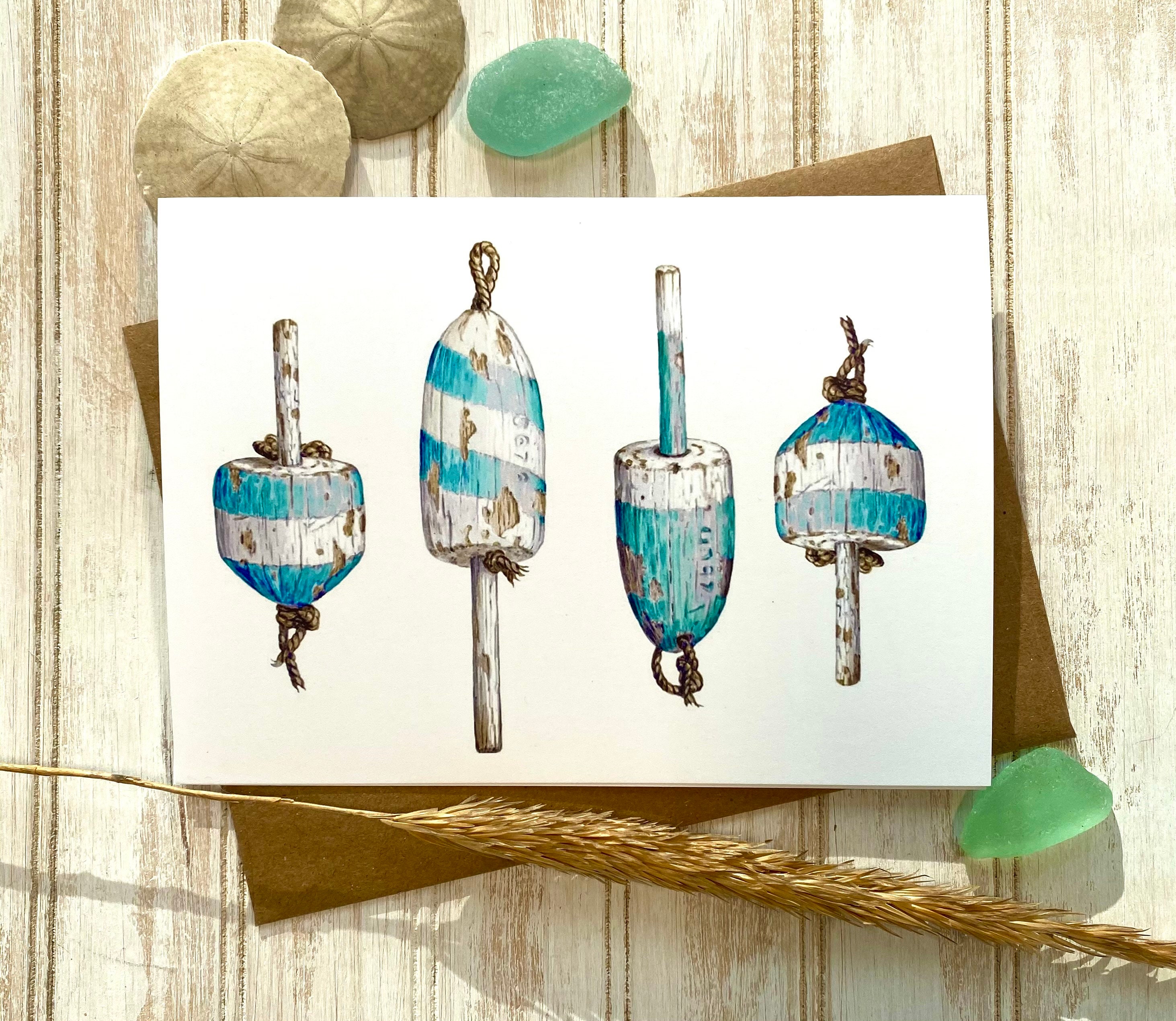 Buoy Card Nautical Note Card Watercolor Greeting Card Etsy