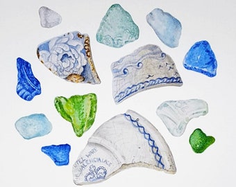 Sea Glass Art, Beach Glass, Sea Glass Decor, Beach Glass Art, Beach Glass Blue, Beach Glass Picture, Green Sea Glass, Maine, China Chards
