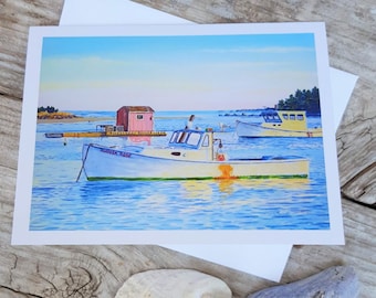 Maine Coast Card, Lobster Boat Card, Maine Harbor, Coastal Card, Boat Card, Kennebunkport Card, Maine Art, Maine Note Card, Ocean Art, Boat