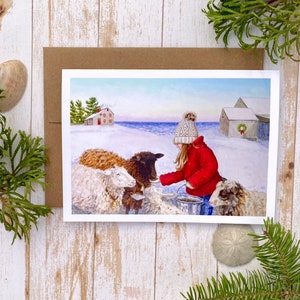 Sheep Christmas Card, 10 Card Set, Sheep Holiday Card, Farm Christmas, Coastal Christmas, Maine Coast, Farmhouse Card, Greeting Card