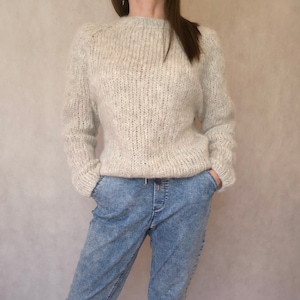 Alpaca Silk Sweater, Hand Knitted Gray Pullover, Soft Lightweight Knit Jumper, Cozy Loose Fit Sweater for Women
