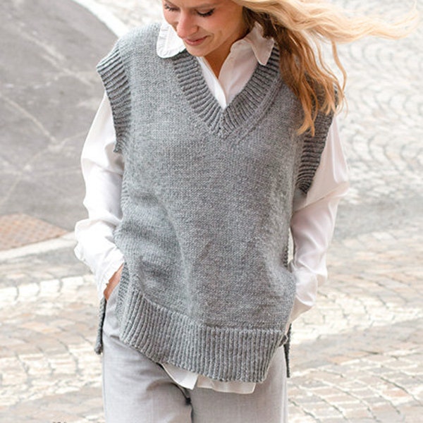 Knitted vest slipover, Wool Vest with a V-neck, Soft sleeveless vest, Knitted vest with split in the sides, Female knit vest, Gift for her