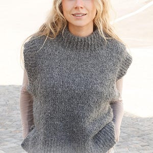 Wool Vest with a Round Neck, Hand-Knitted Bouclé Women's Vest, Knitted Vest with Split in the Sides, Soft Sleeveless Vest, Earth Tones