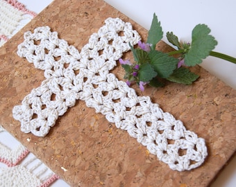 Crochet Cross Bookmark with Gold Thread, Communion Gift