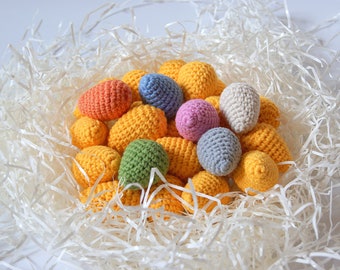 Small colored Easter eggs, Stuffed crochet eggs, Easter table decoration, Kitchen decor, Spring interior design, Mini eggs