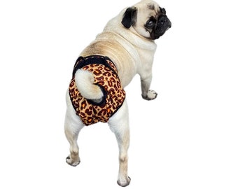 XS - XXL Leopard Print Dog Sanitary Pants Diaper Nappy Washable Waterproof Female Adjustable Reusable Pet Season Heat Underwear Puppy