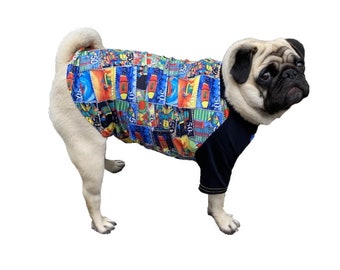 Dog Rash Shirt 50 Plus UV Sun Protection  M L XL 2XL 3XL 4XL - Black Australian Stamps Print Puppy Clothes Clothing Pet