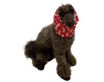 Dog Ear Snood S M L XL  Design Red Top Dog Lined Long Ears Clean Eating Grooming Show Poodle Cavalier Grass Seed Allergy Protect Cover